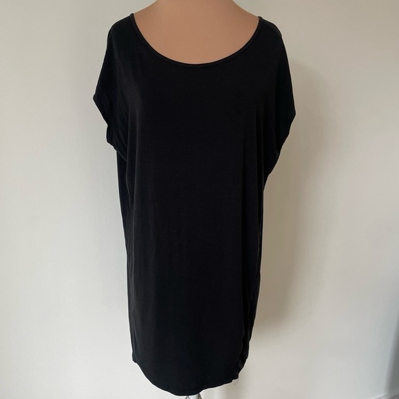 Vince Black Stretch Modal Wool Blend Diagonal Shirred T-Shirt Dress Size Small - Picture 1 of 11